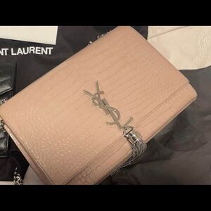 Saint Laurent Nude Croc-Embossed Crossbody Bag